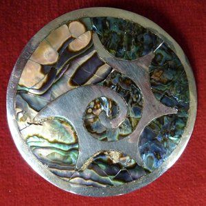 STERLING PENDANT BROOCH SUNBURST SWIRL ABALONE